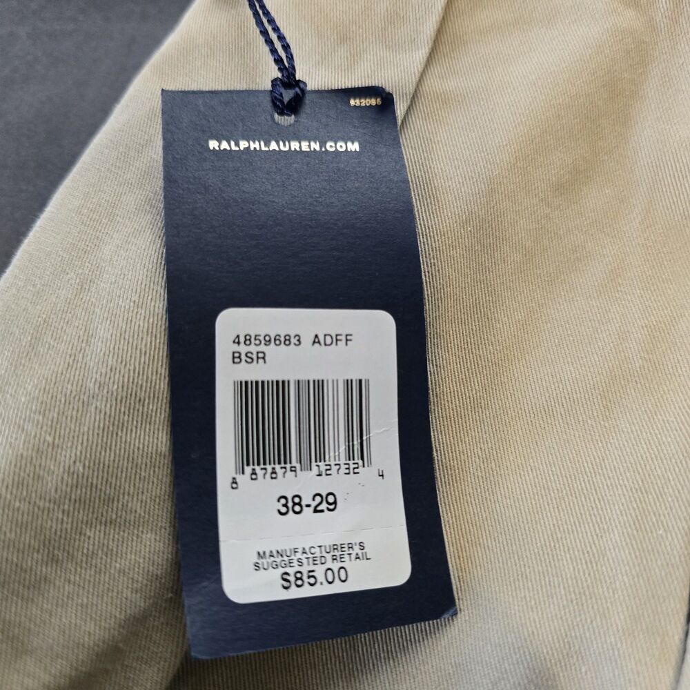 NWT Polo Ralph Lauren Pants Mens 38x29 Beige Pleated Classic Fit 100% Cotton - Picture 3 of 8